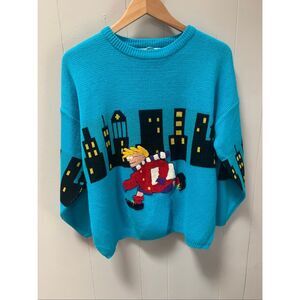 Vintage Jamie Scott Cityscape with Character Knit Sweater Medium